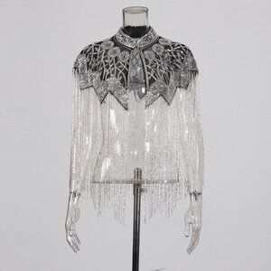 Glamorous Hand-Beaded Capelet - Sparkling Fringe Shawl Overlay